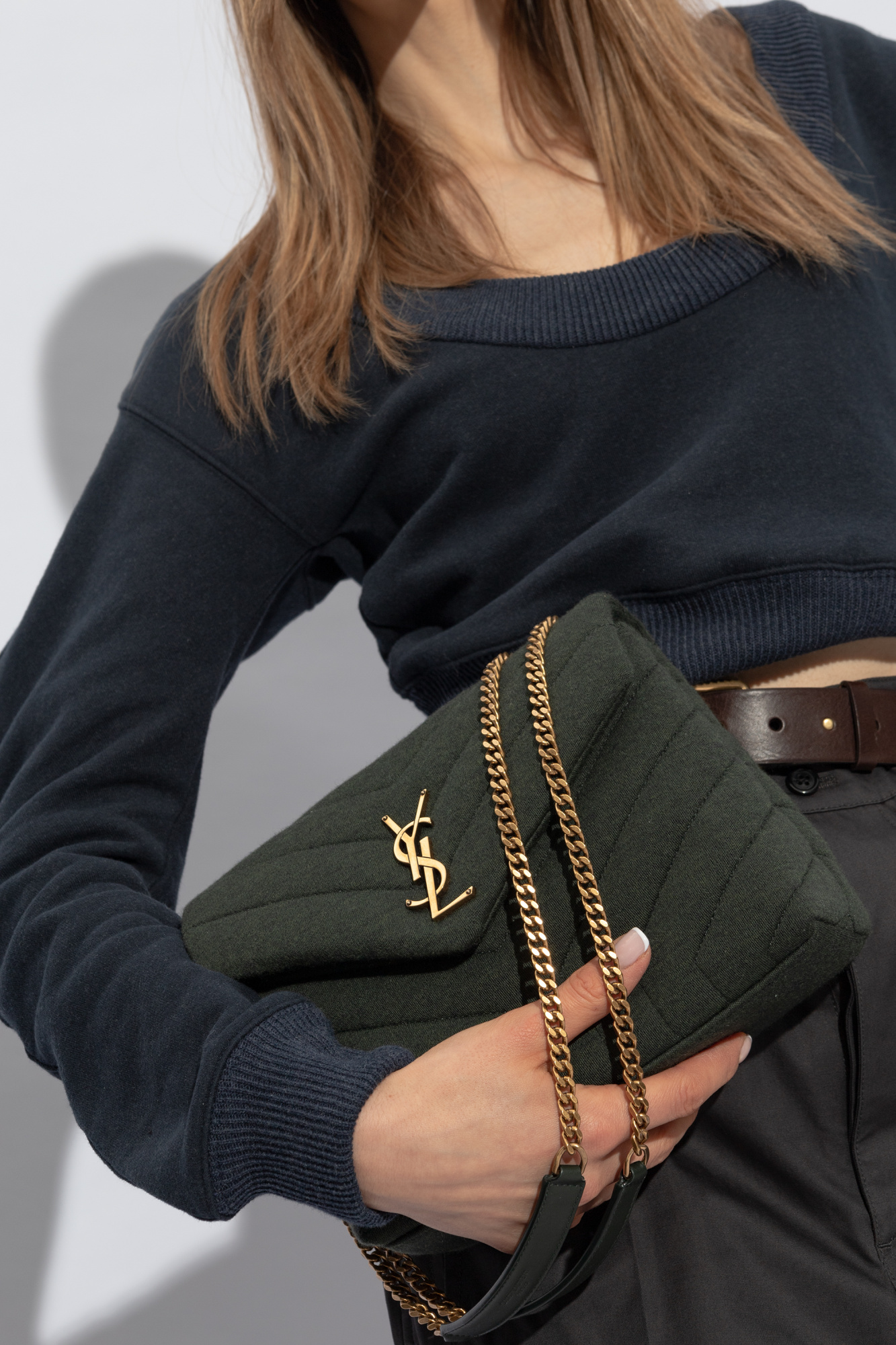 LOULOU SMALL 25 SHOULDER BAG IN DARK GREEN LAMBSKIN GOLD HARDWARE main image 1